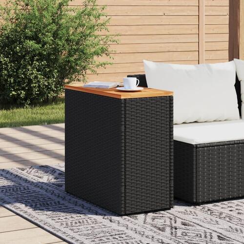 Havebord med trætop 58x27,5x55 cm polyrattan sort