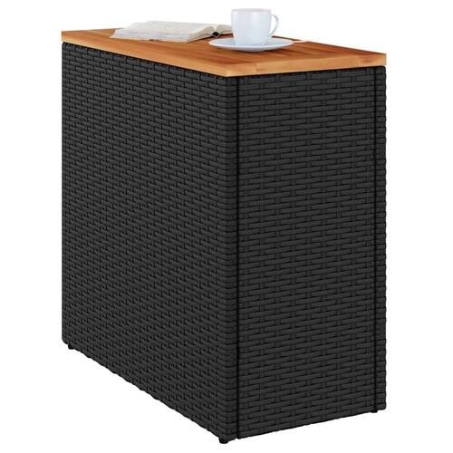 Havebord med trætop 58x27,5x55 cm polyrattan sort