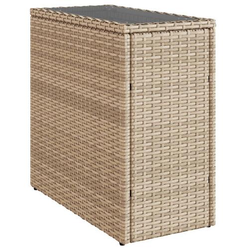 Havebord med glastop 58x27,5x55 cm polyrattan beige