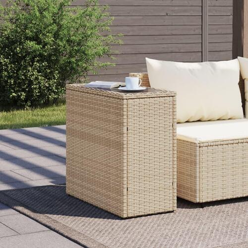 Havebord med glastop 58x27,5x55 cm polyrattan beige