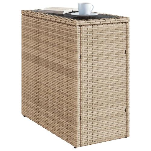 Havebord med glastop 58x27,5x55 cm polyrattan beige