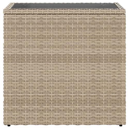 Havebord med glastop 58x27,5x55 cm polyrattan beige