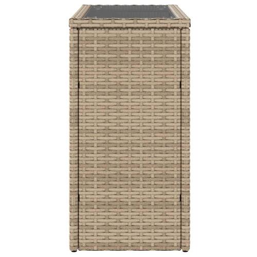 Havebord med glastop 58x27,5x55 cm polyrattan beige