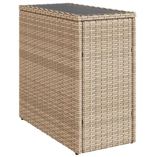 Havebord med glastop 58x27,5x55 cm polyrattan beige