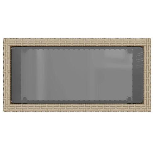 Havebord med glastop 58x27,5x55 cm polyrattan beige