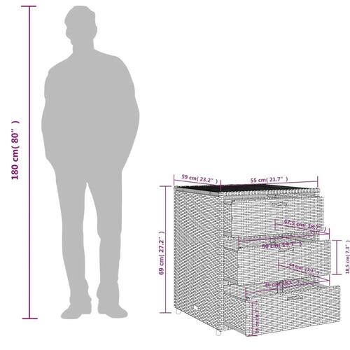 Opbevaringsskab til haven 55x59x69 cm polyrattan grå