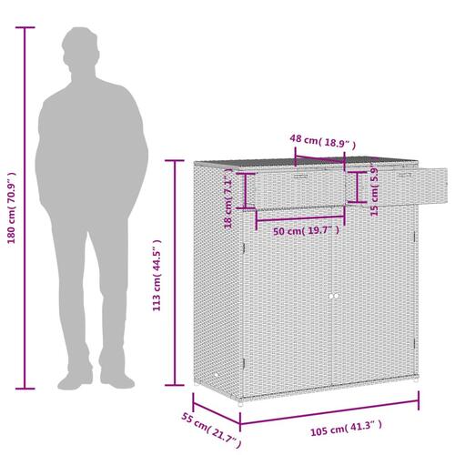 Opbevaringsskab til haven 105x55x113 cm polyrattan grå