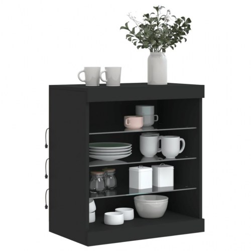 Skænk med LED-lys 60,5x37x67 cm sort