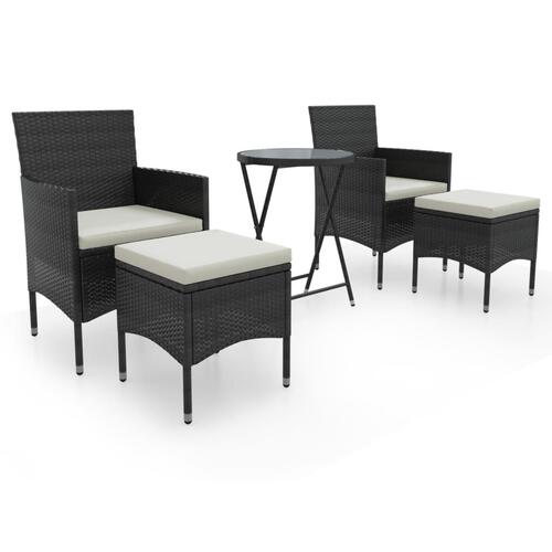 Bistrosæt til haven 5 dele polyrattan og hærdet glas sort
