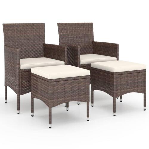 Havestole med skamler 4 dele polyrattan brun