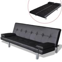 Sovesofa med to puder justérbar kunstlæder sort