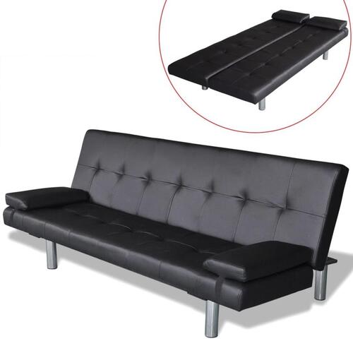 Sovesofa med to puder justérbar kunstlæder sort