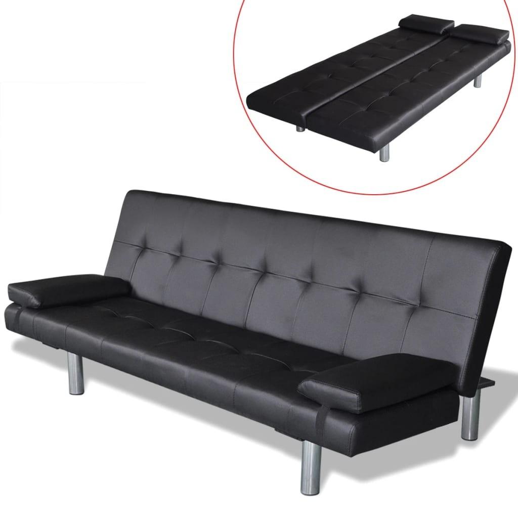 Sovesofa med to puder justérbar kunstlæder sort