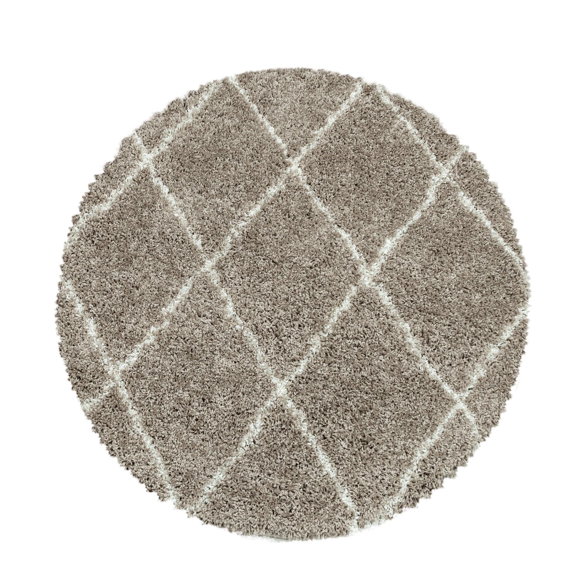Alvor Rund Shaggy tæppe Geometrisk - Beige - 80x80 (Rund)