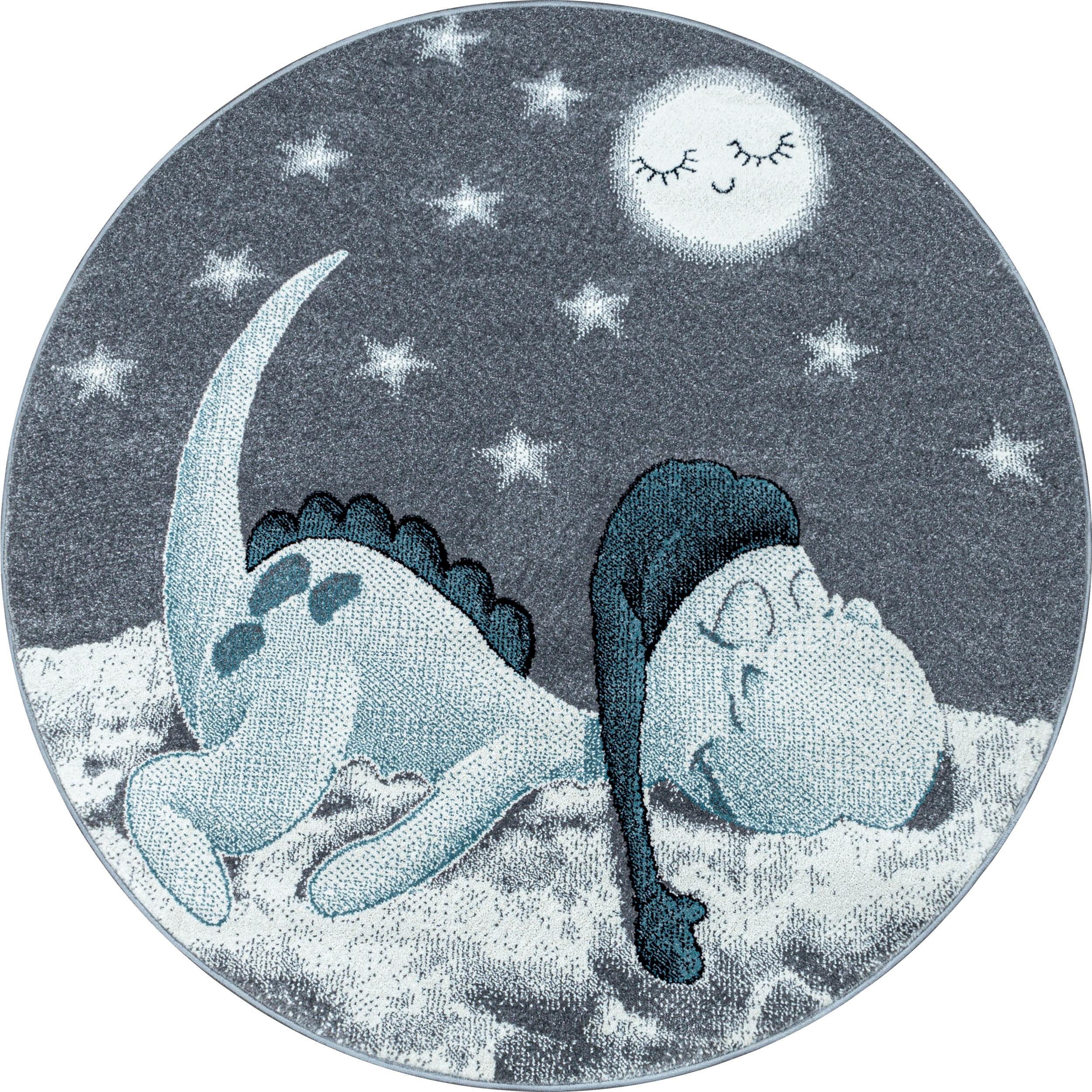 Bambi Rund Børnetæppe Dinosaur - Blå - 120x120 (Rund)