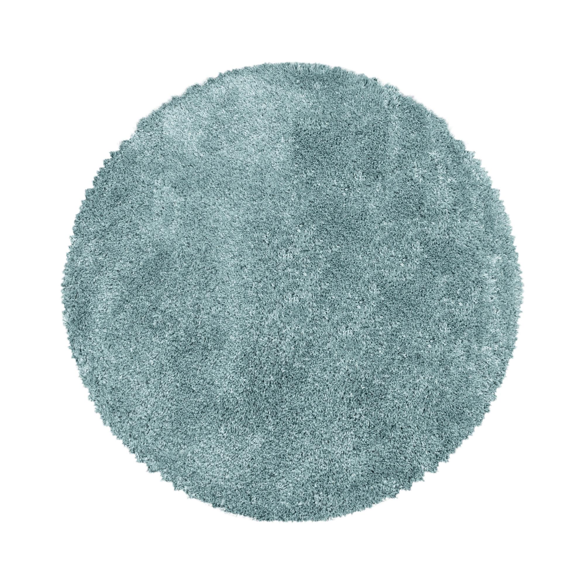 Fluffy Rund Shaggy tæppe Ensfarvet - Blå - 80x80 (Rund)