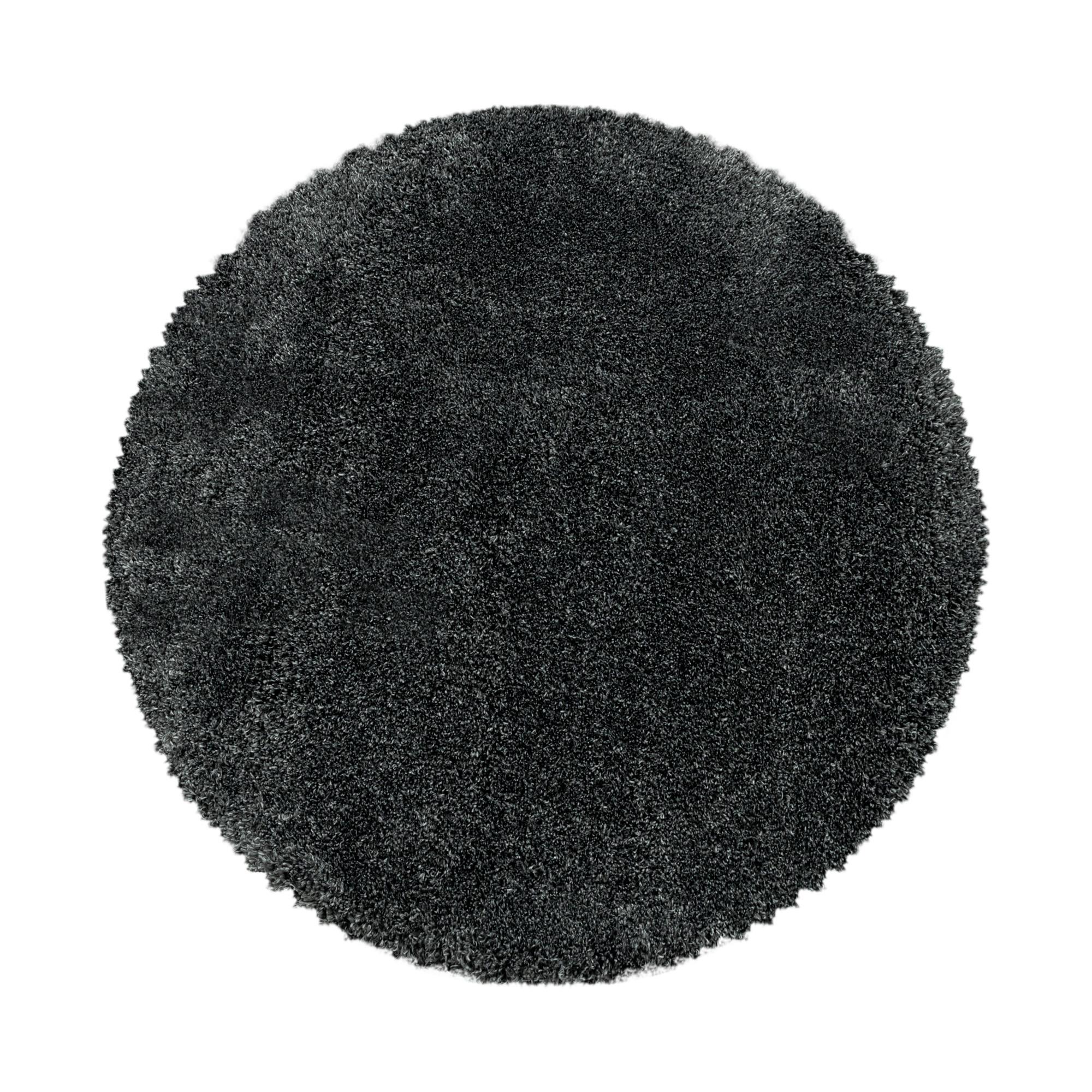 Fluffy Rund Shaggy tæppe Ensfarvet - Grå - 80x80 (Rund)