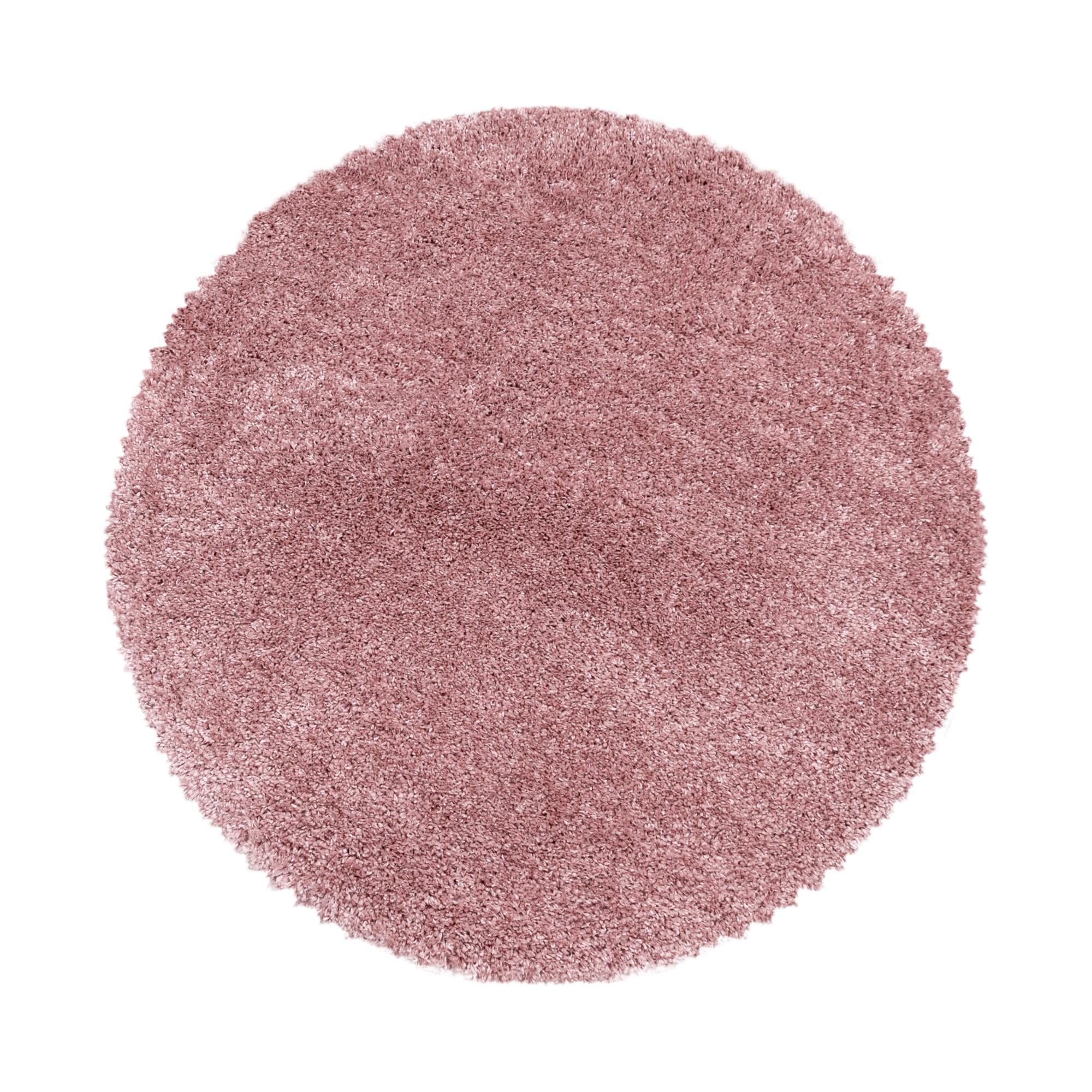 Fluffy Rund Shaggy tæppe Ensfarvet - Rosa - 120x120 (Rund) billede