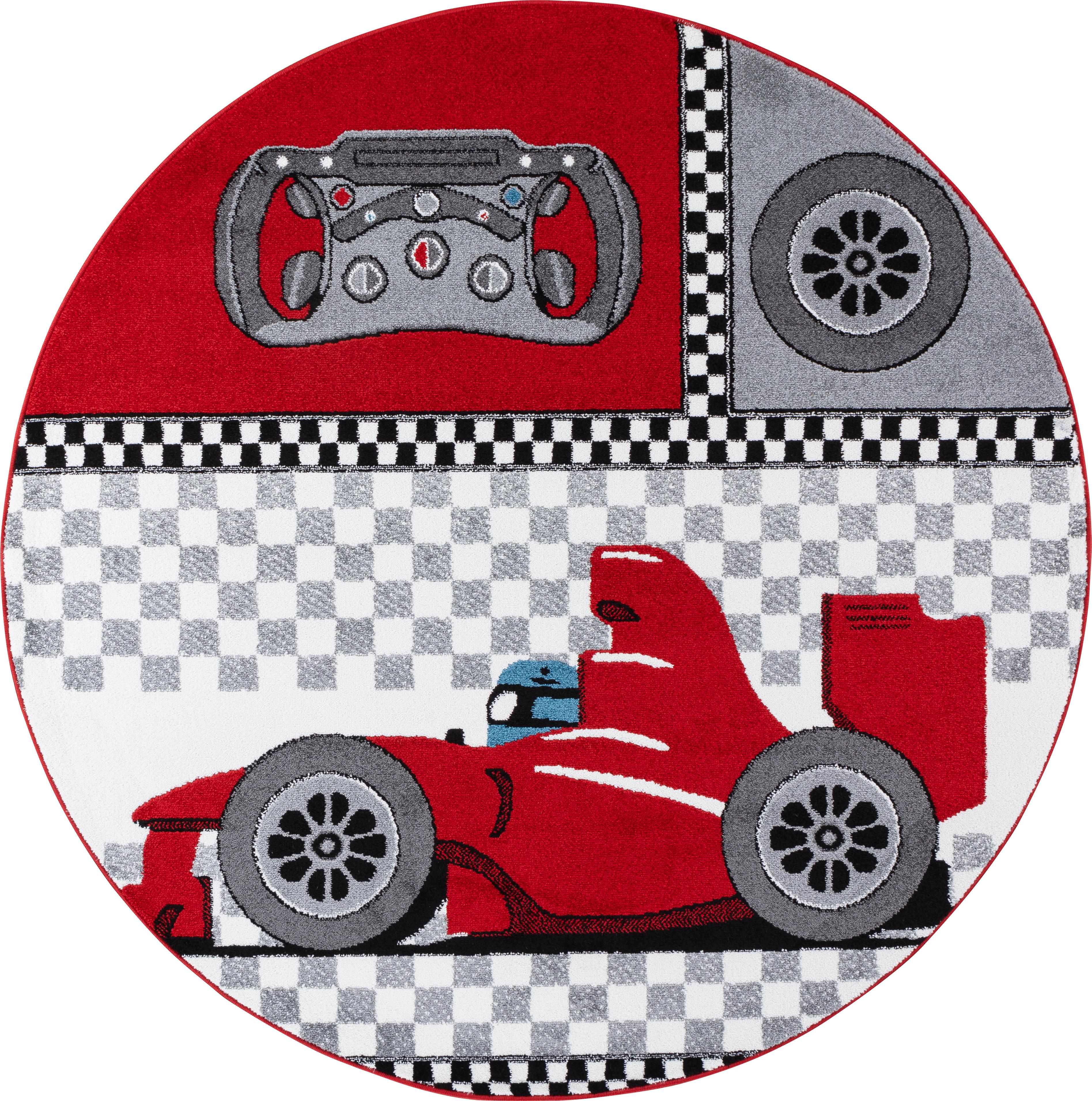 Kids Rund Børnetæppe Racerbil - Rød - 120x120 (Rund)