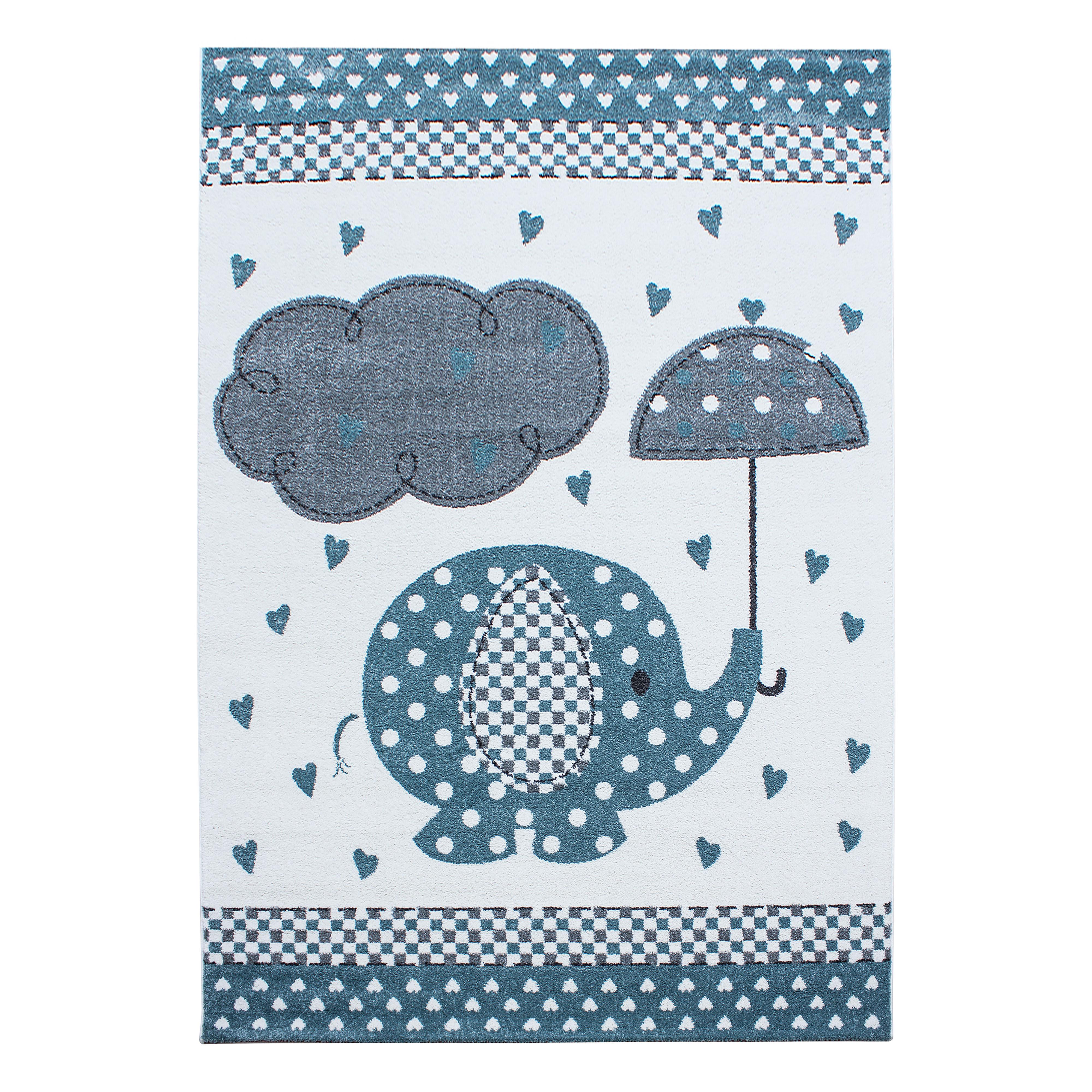 Kids Børne Tæppeløber Elefant - Blå - 80x150 (Løber)