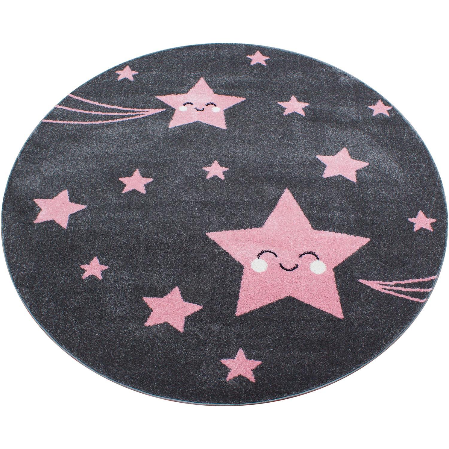 Kids Rund Børnetæppe Stjerne - Pink - 120x120 (Rund)