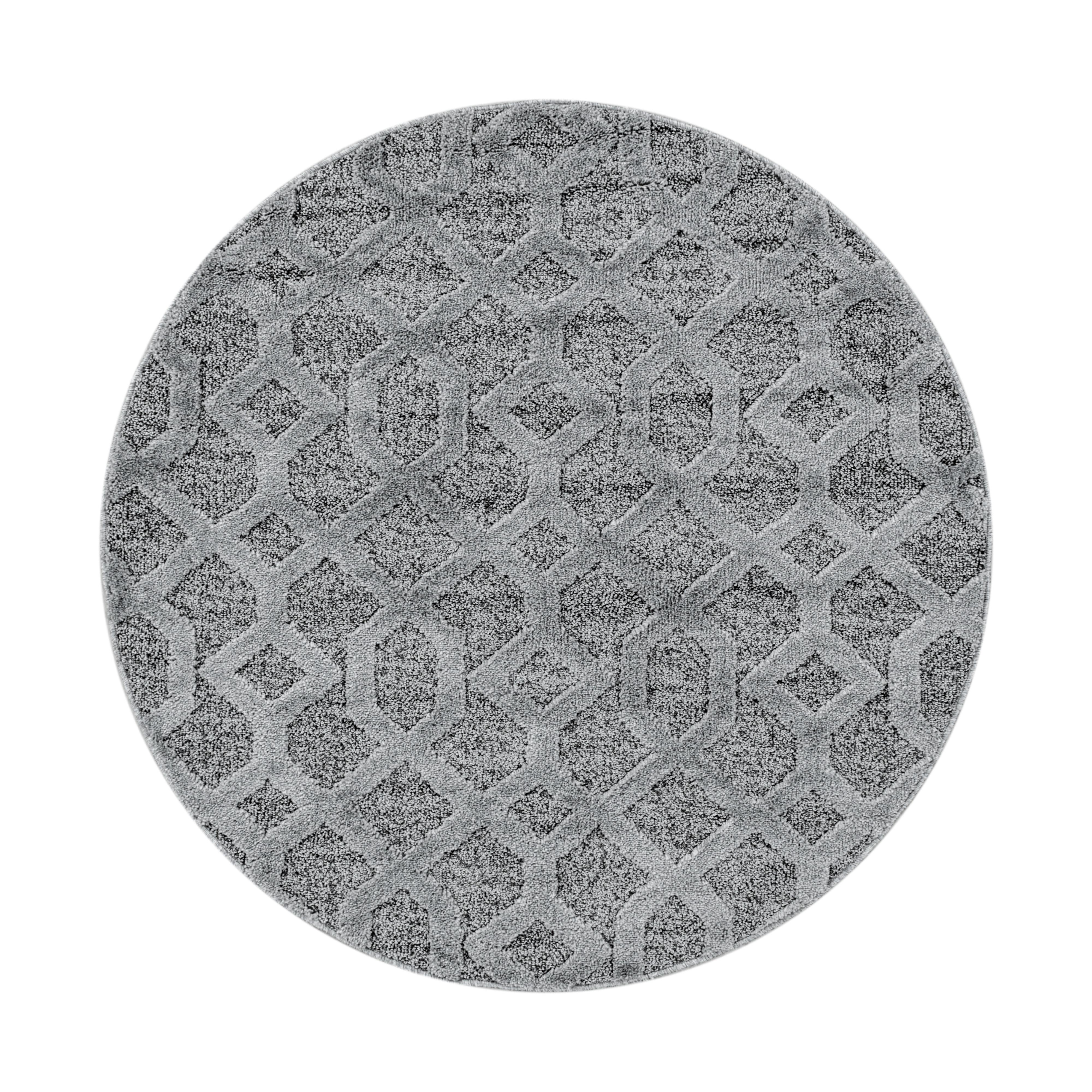 Pisa Rund Shaggy tæppe Geometrisk - Grå - 80x80 (Rund)