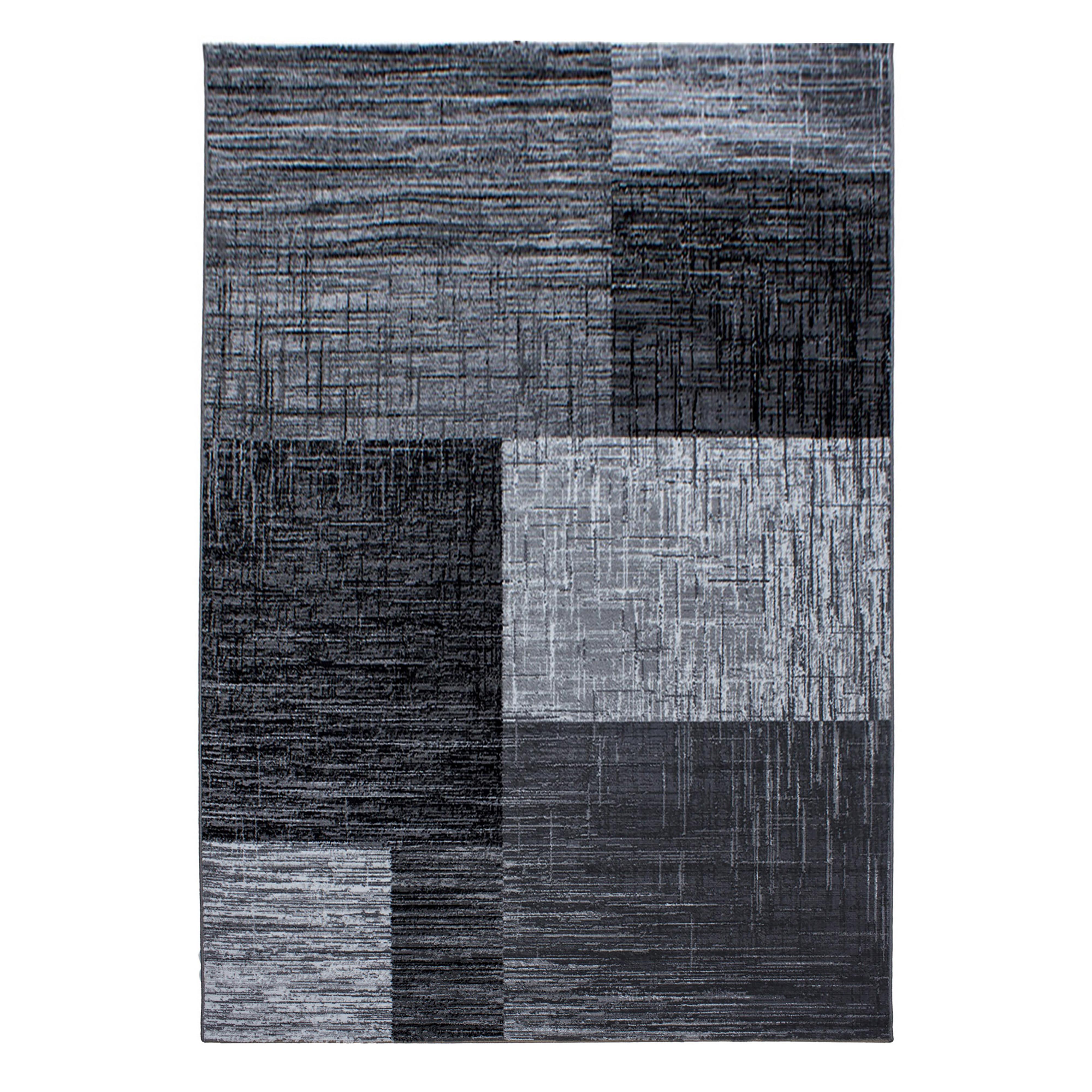 Plus Kortluvet Tæppeløber Abstrakt Ternet - Sort - 80x150 (Løber)