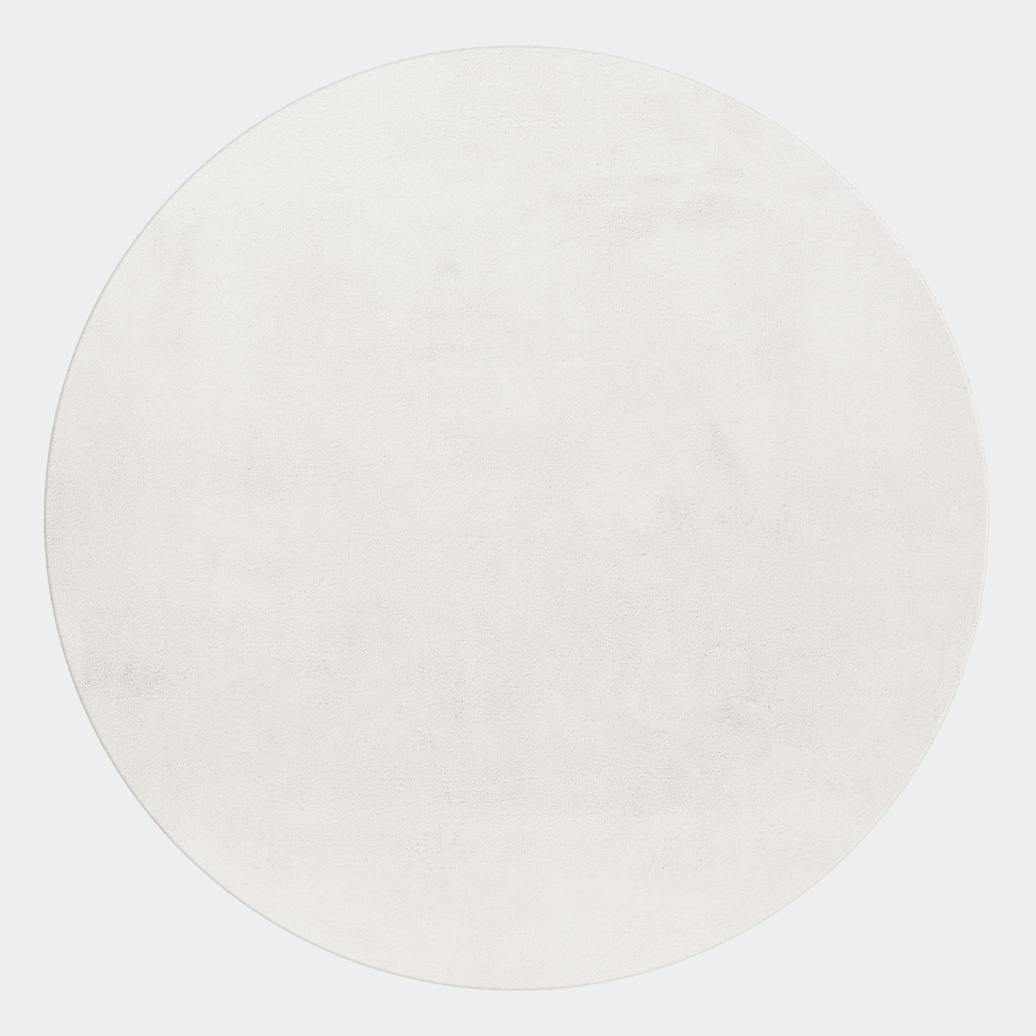 Pouffy Rund Shaggy tæppe Ensfarvet - Creme - 120x120 (Rund)