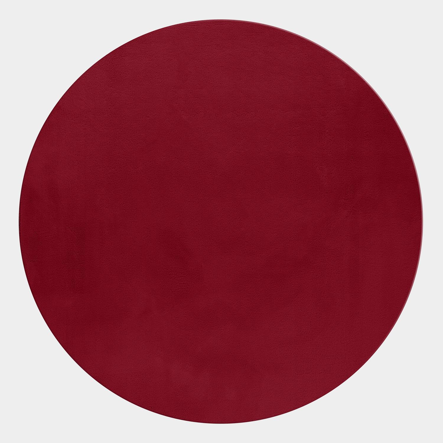 Pouffy Rund Shaggy tæppe Ensfarvet - Rød - 120x120 (Rund) billede