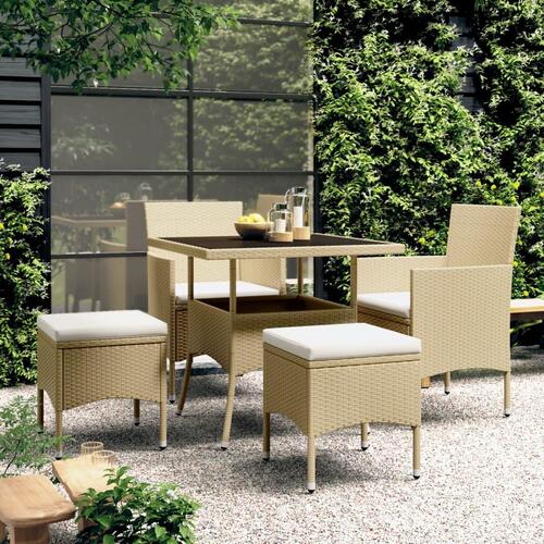 Spisebordssæt til haven 5 dele polyrattan beige