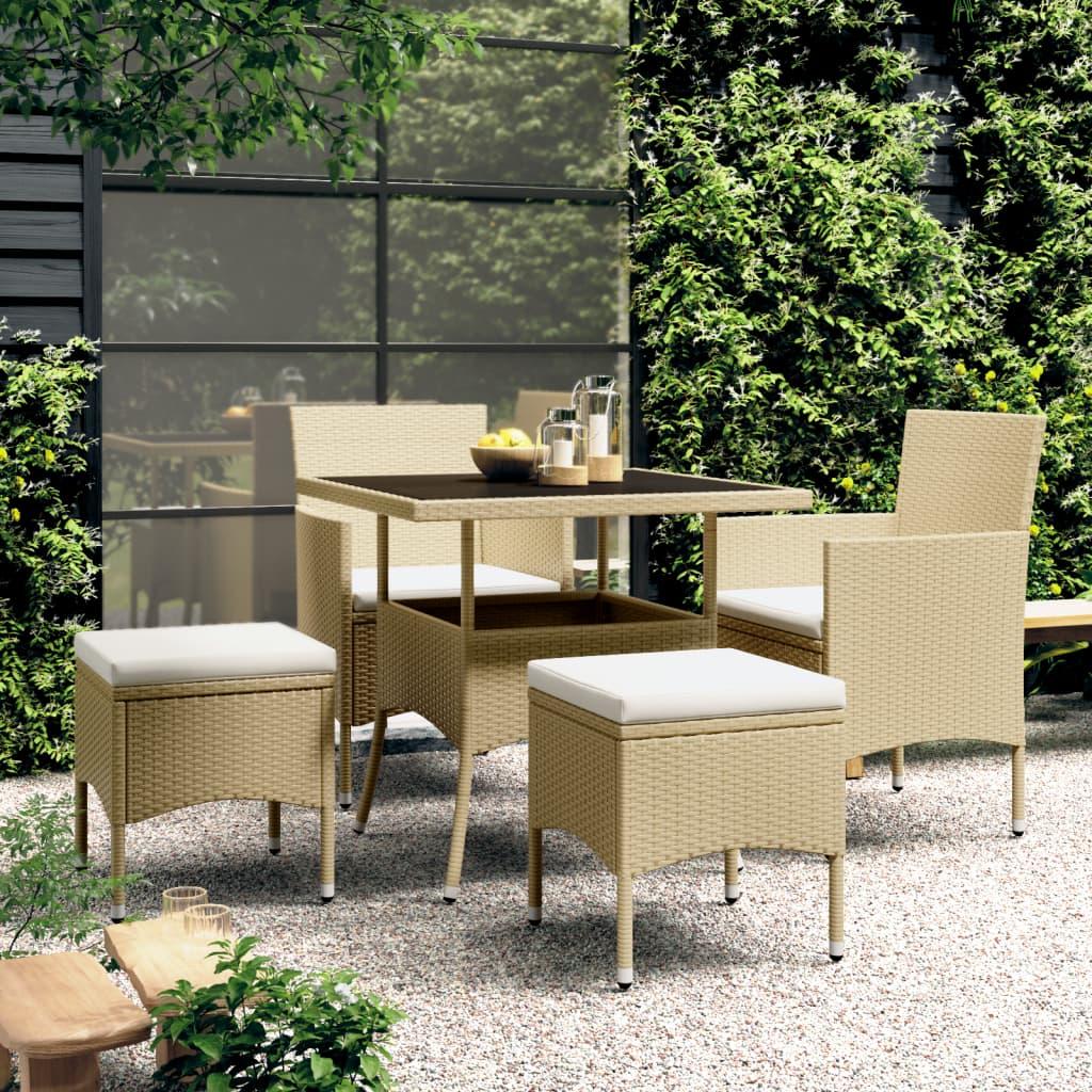 Spisebordssæt til haven 5 dele polyrattan beige