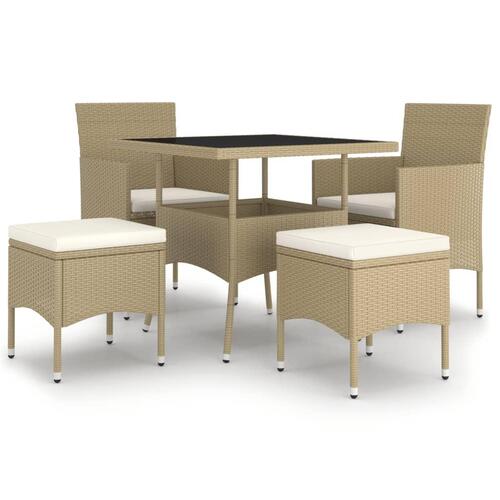 Spisebordssæt til haven 5 dele polyrattan beige