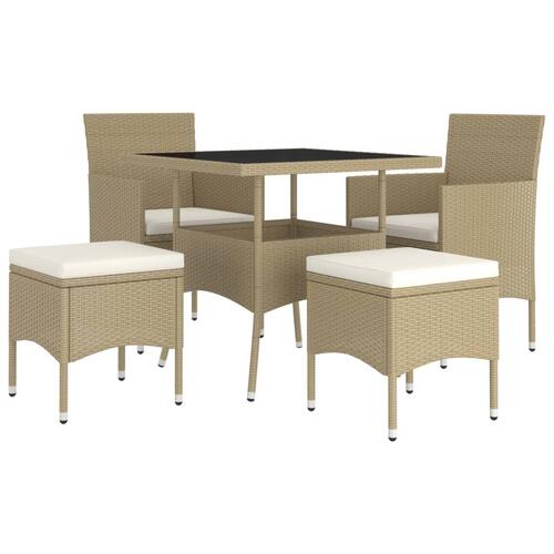 Spisebordssæt til haven 5 dele polyrattan beige