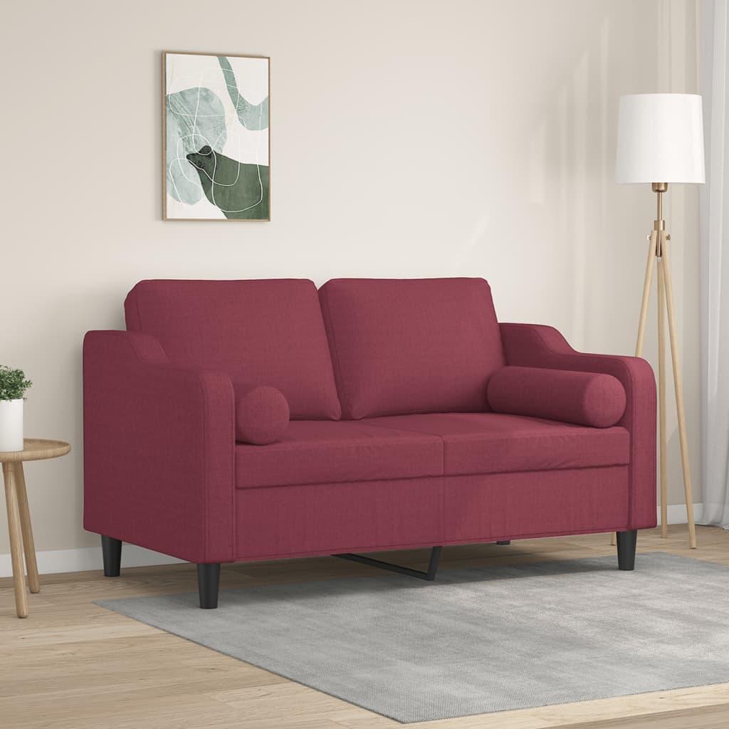 2-personers sofa med pyntepuder 120 cm stof vinrød billede