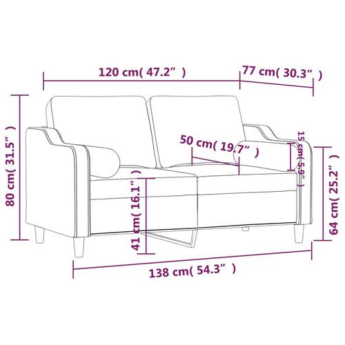 2-personers sofa med pyntepuder 120 cm stof vinrød