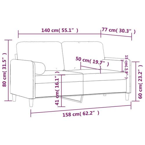 2-personers sofa med pyntepuder 140 cm velour brun