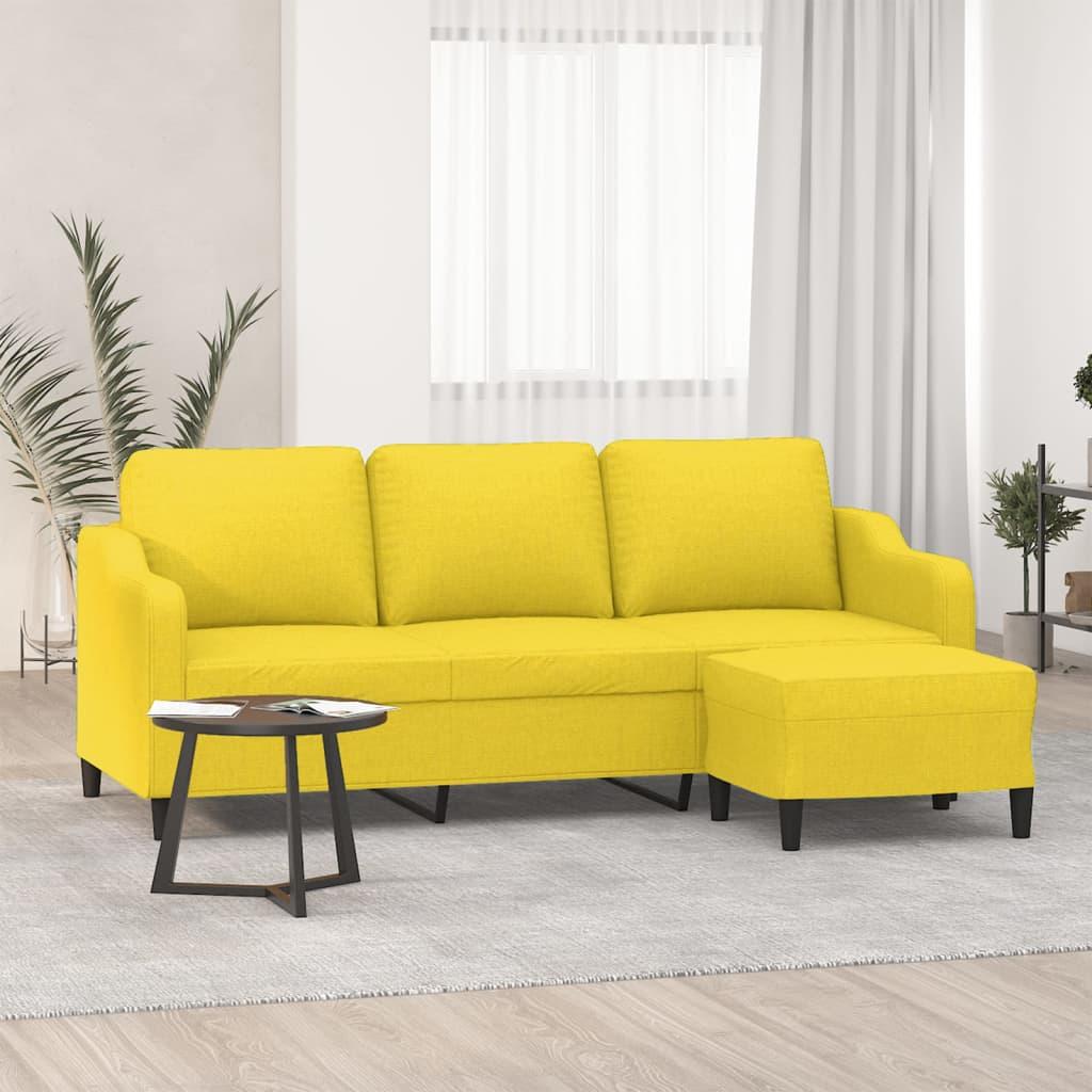 3-personers sofa med fodskammel 180 cm stof lysegul