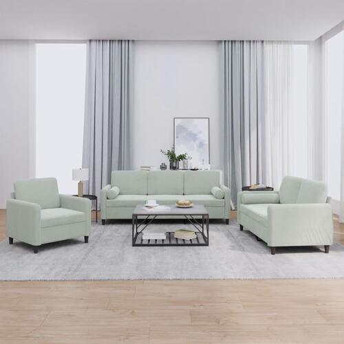 3 personers sofa med puder velour lysegrå