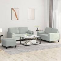3 personers sofa med puder velour lysegrå