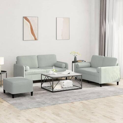 3 personers sofa med puder velour lysegrå