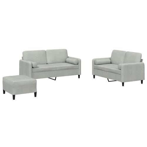 3 personers sofa med puder velour lysegrå