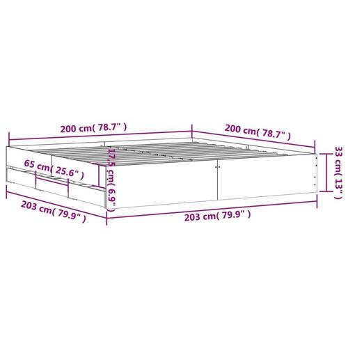 Sengeramme med skuffer 200x200 cm konstrueret træ grå sonoma-eg