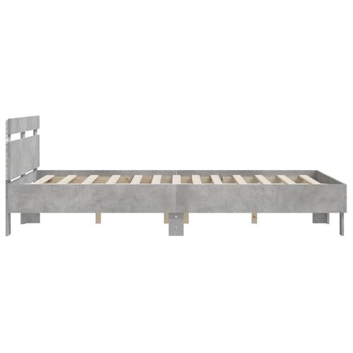 Sengeramme med sengegavl og LED-lys 150x200 cm betongrå