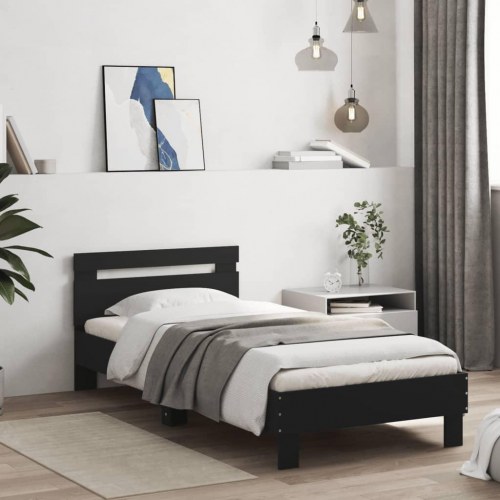 Sengeramme med sengegavl 90x190 cm konstrueret træ sort