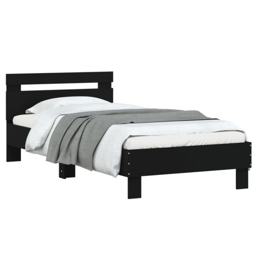 Sengeramme med sengegavl 90x190 cm konstrueret træ sort