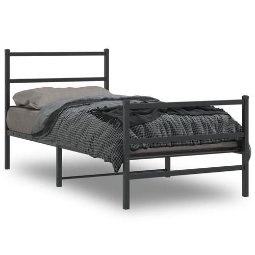 Sengeramme med sengegavl og fodgærde 90x200 cm metal sort