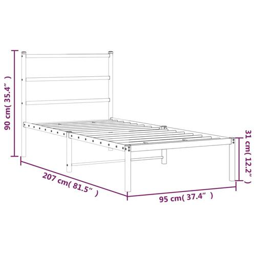 Sengeramme med sengegavl 90x200 cm metal hvid