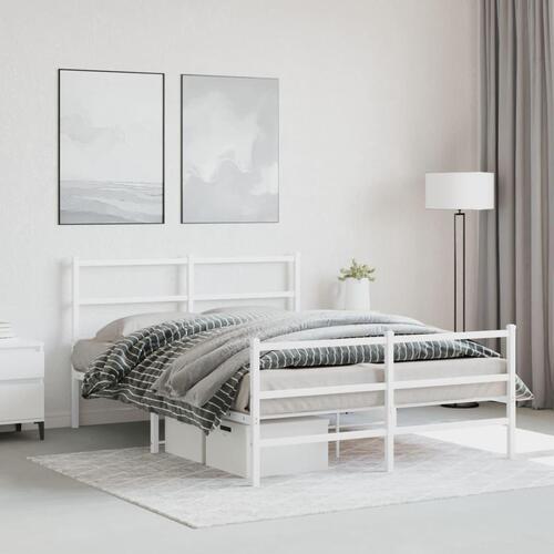 Sengeramme med sengegavl og fodgærde 140x190 cm metal hvid