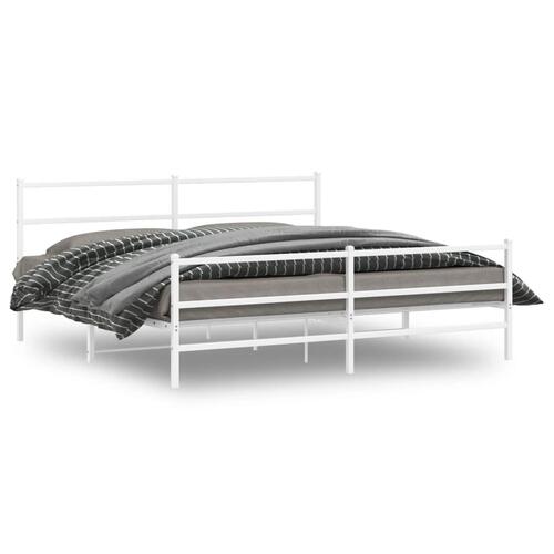 Sengeramme med sengegavl og fodgærde 200x200 cm metal hvid