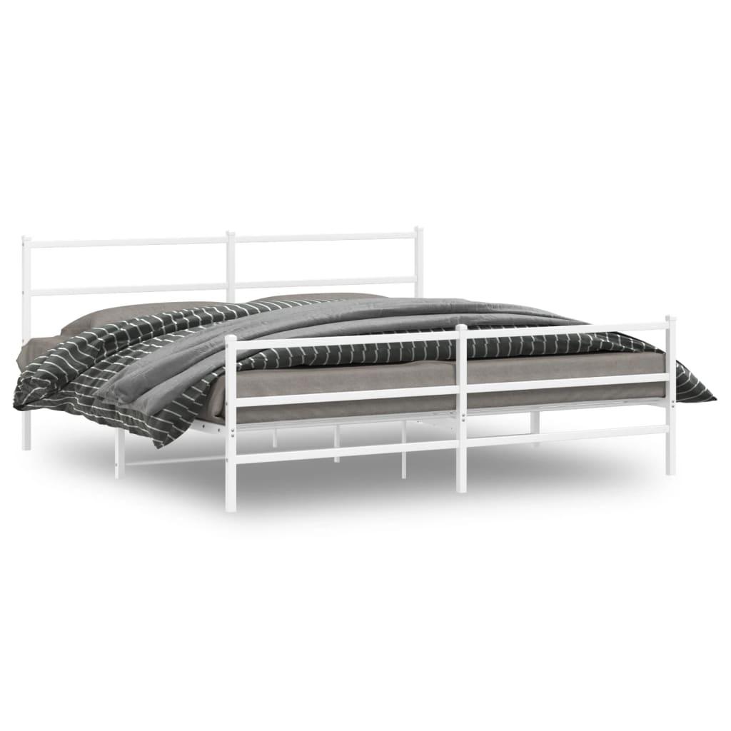 Sengeramme med sengegavl og fodgærde 200x200 cm metal hvid